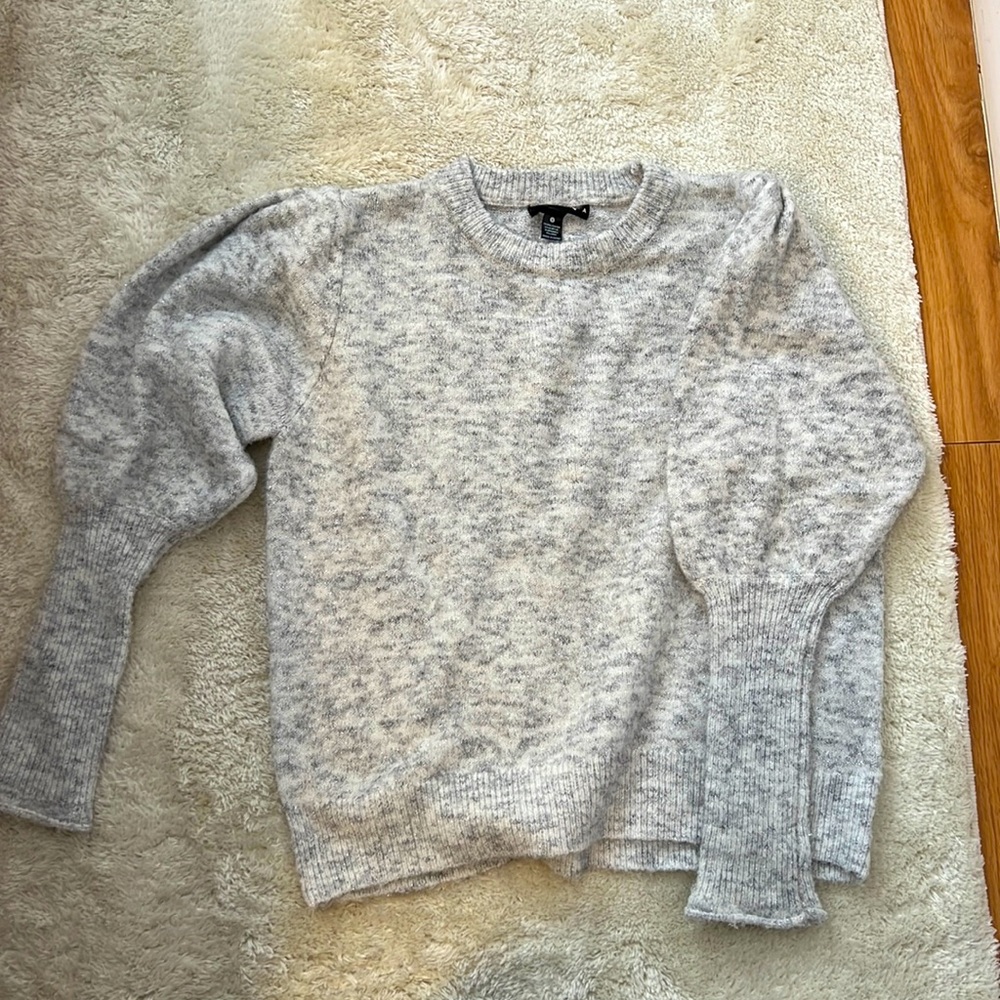 Aqua puff sleeve silver and grey sweater Small